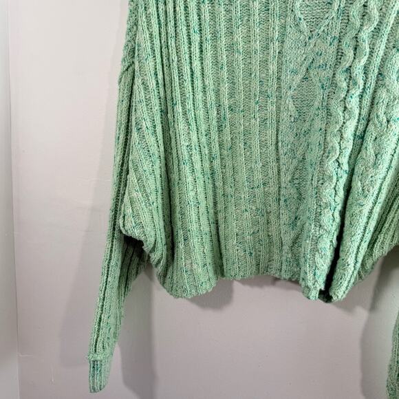 Free People Green On Your Side Cable Knit Cropped Boxy Pullover Sweater Small - Picture 11 of 16